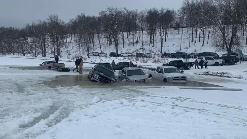 Vehicles fell through the ice at Lake Pepin in Minnesota on Saturday, Jan. 21, 2023.