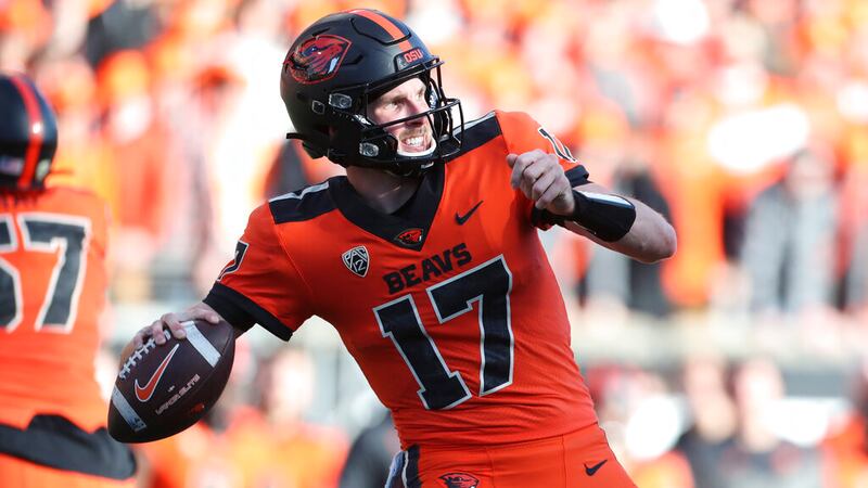 Oregon State quarterback Ben Gulbranson (17) plays during an NCAA college football game...