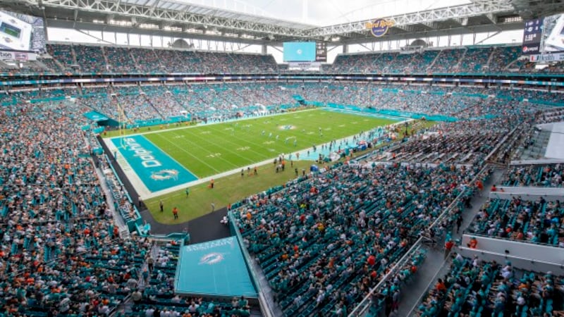 A general interior view of the Hard Rock Stadium as the Miami Dolphins prepare to kickoff to...