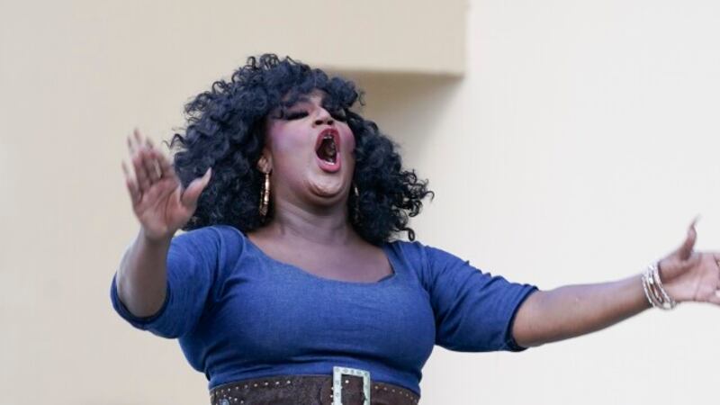 FILE - Drag queen Angelica Sanchez performs in front of hundreds of people, including...