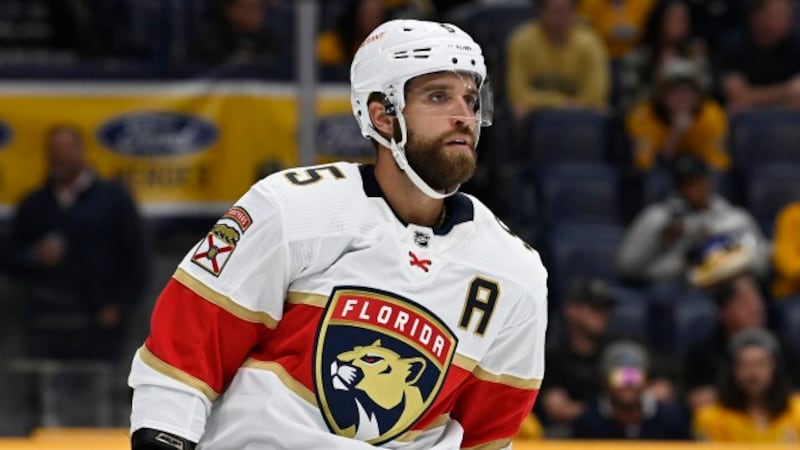 Florida Panthers defenseman Aaron Ekblad (5) plays against the Nashville Predators during the...